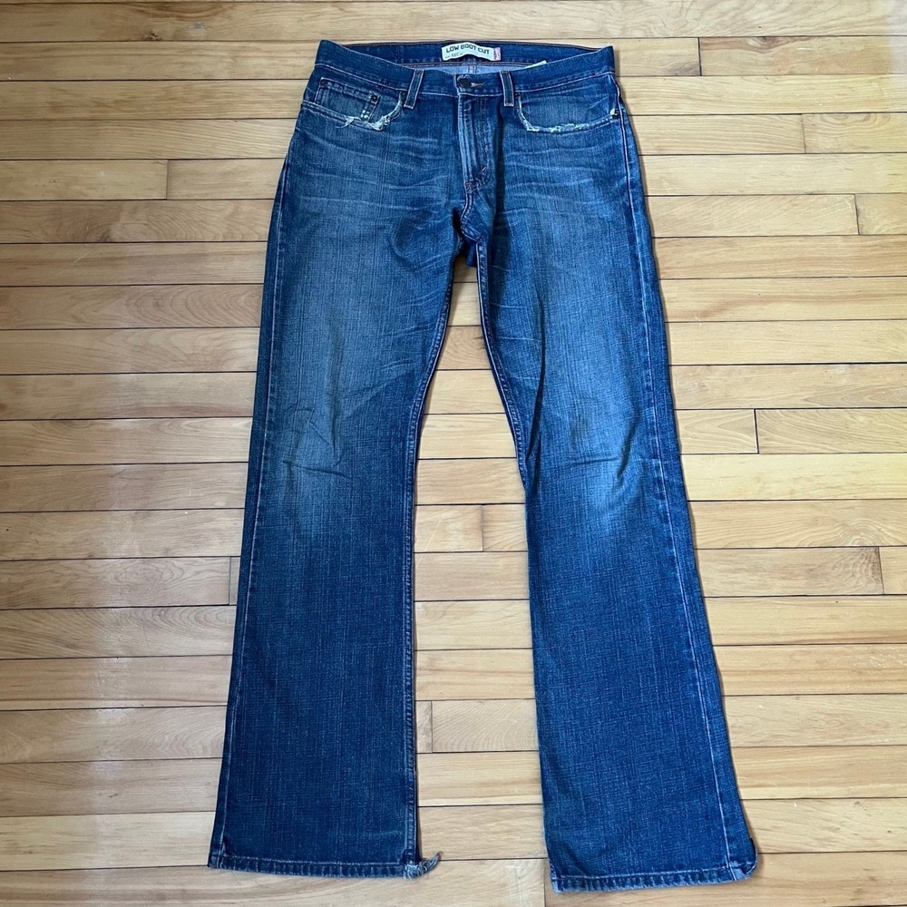 Levis 527 Low Boot Cut Jeans Mens 32x34 Medium Wash Distressed Denim Blue